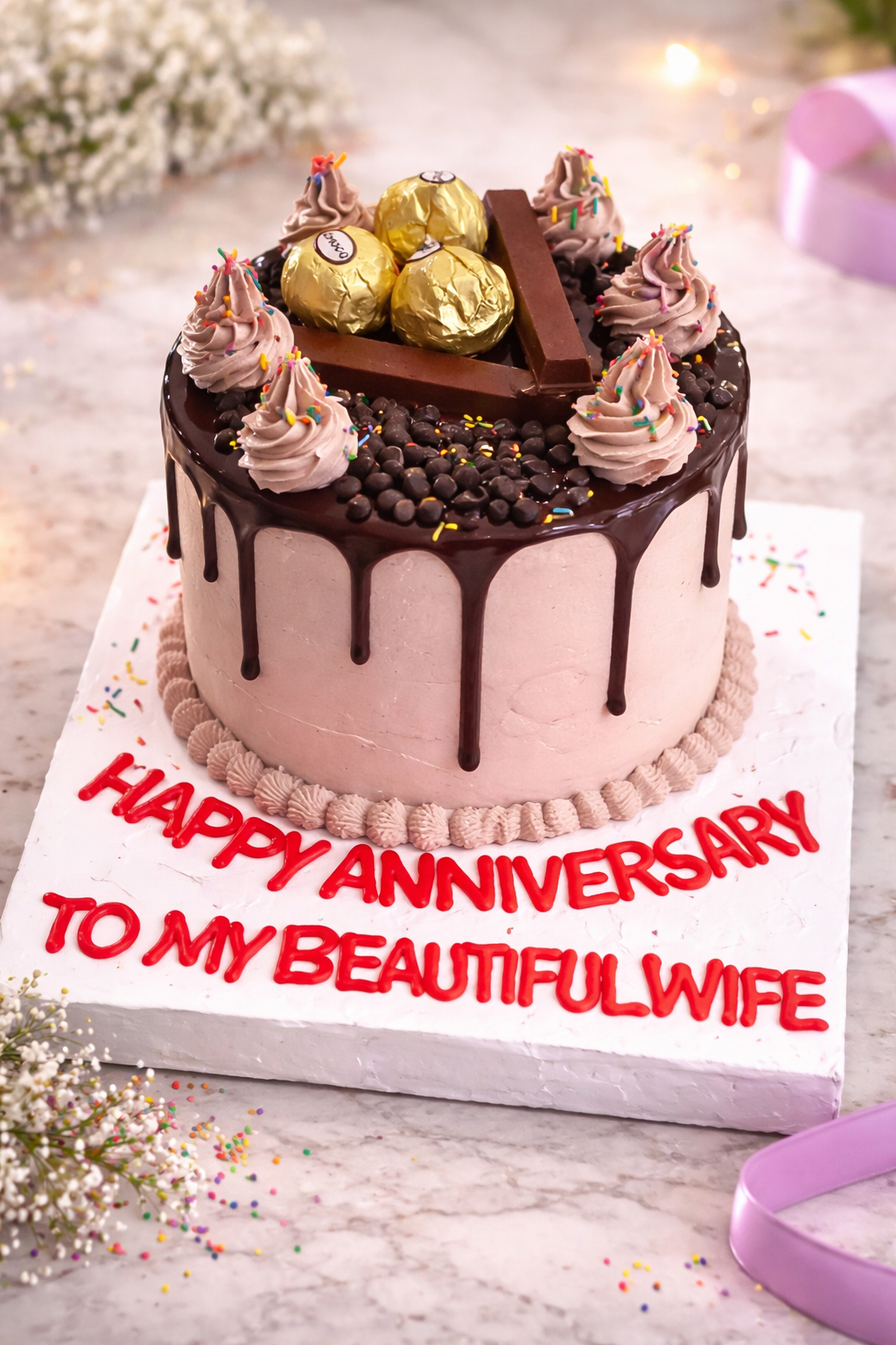 Chocolate Ferrero Rocher Drip Cake – Luxury Anniversary Special