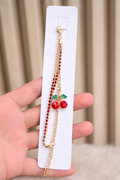 Cherry Charm Gold Bracelet with Crystal Stones (Adjustable)