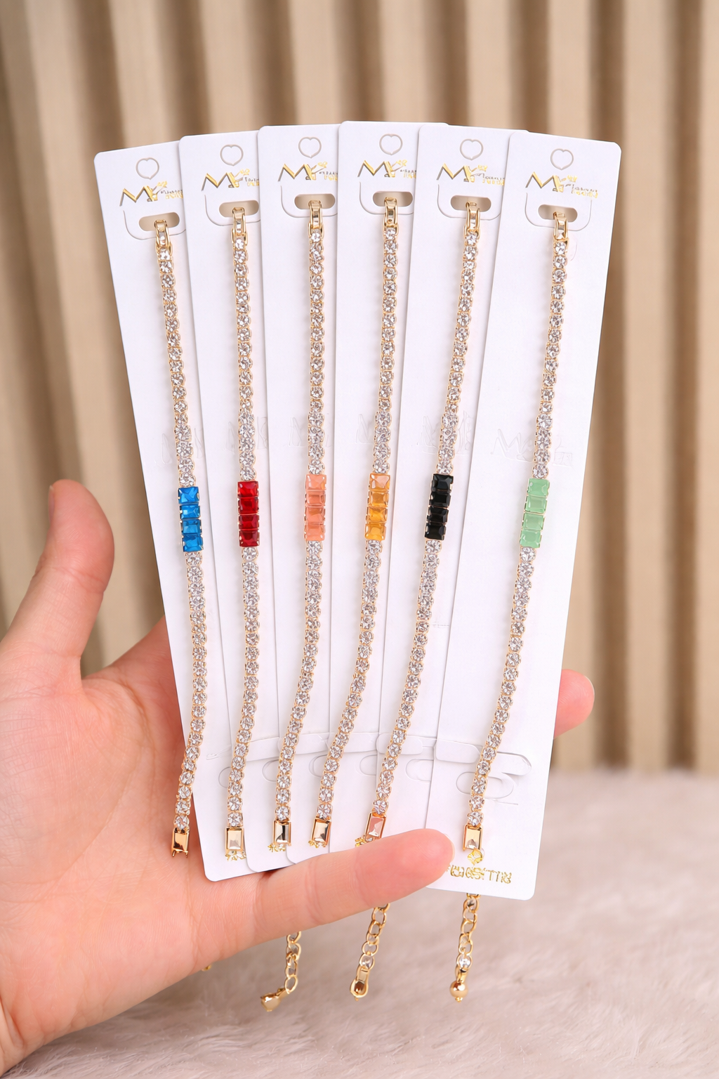 Crystal Tennis Bracelet – Adjustable Multicolor Stone (Random Color)