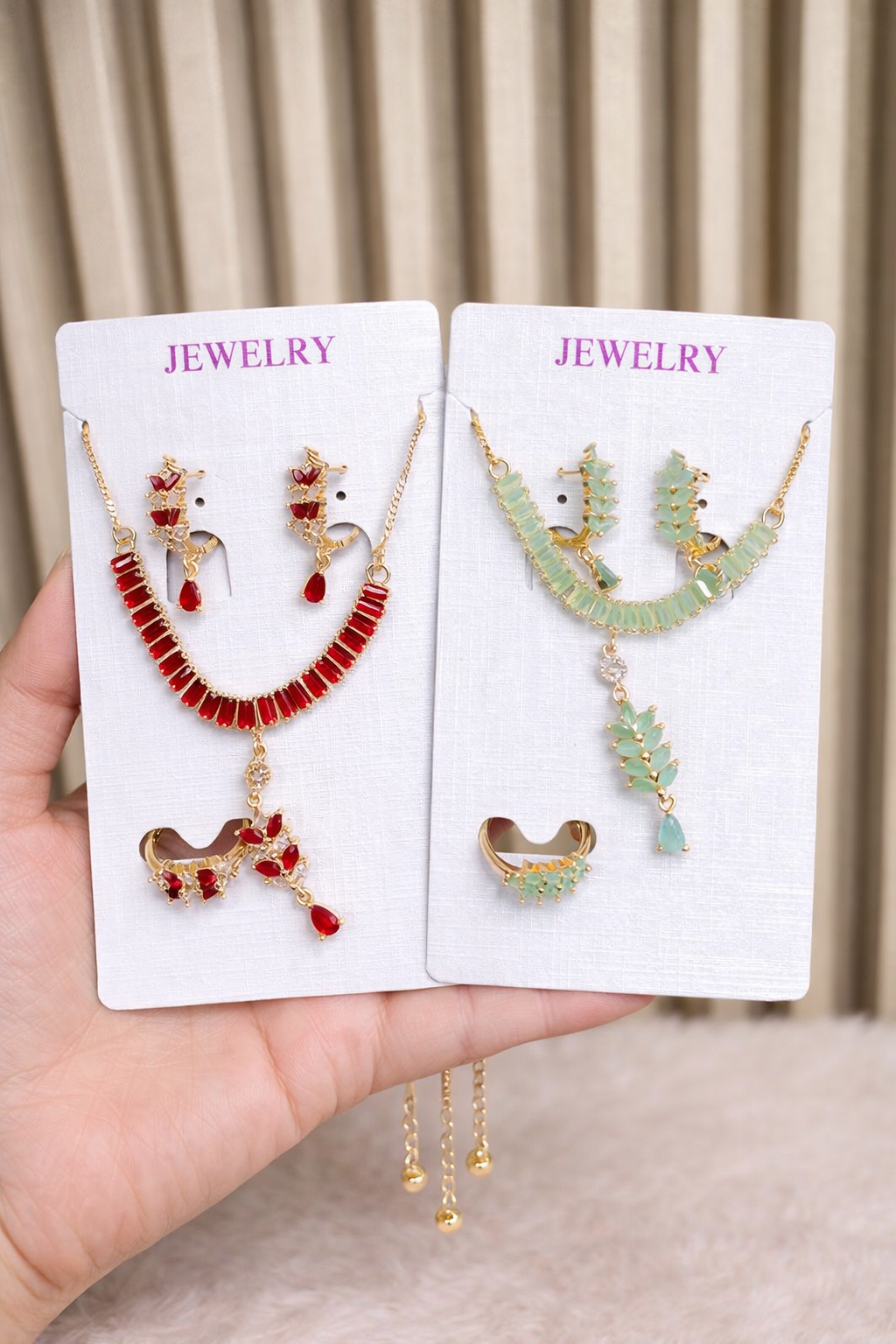 Elegant Stone Jewelry Set – Necklace, Earrings & Ring (Multicolor Options)