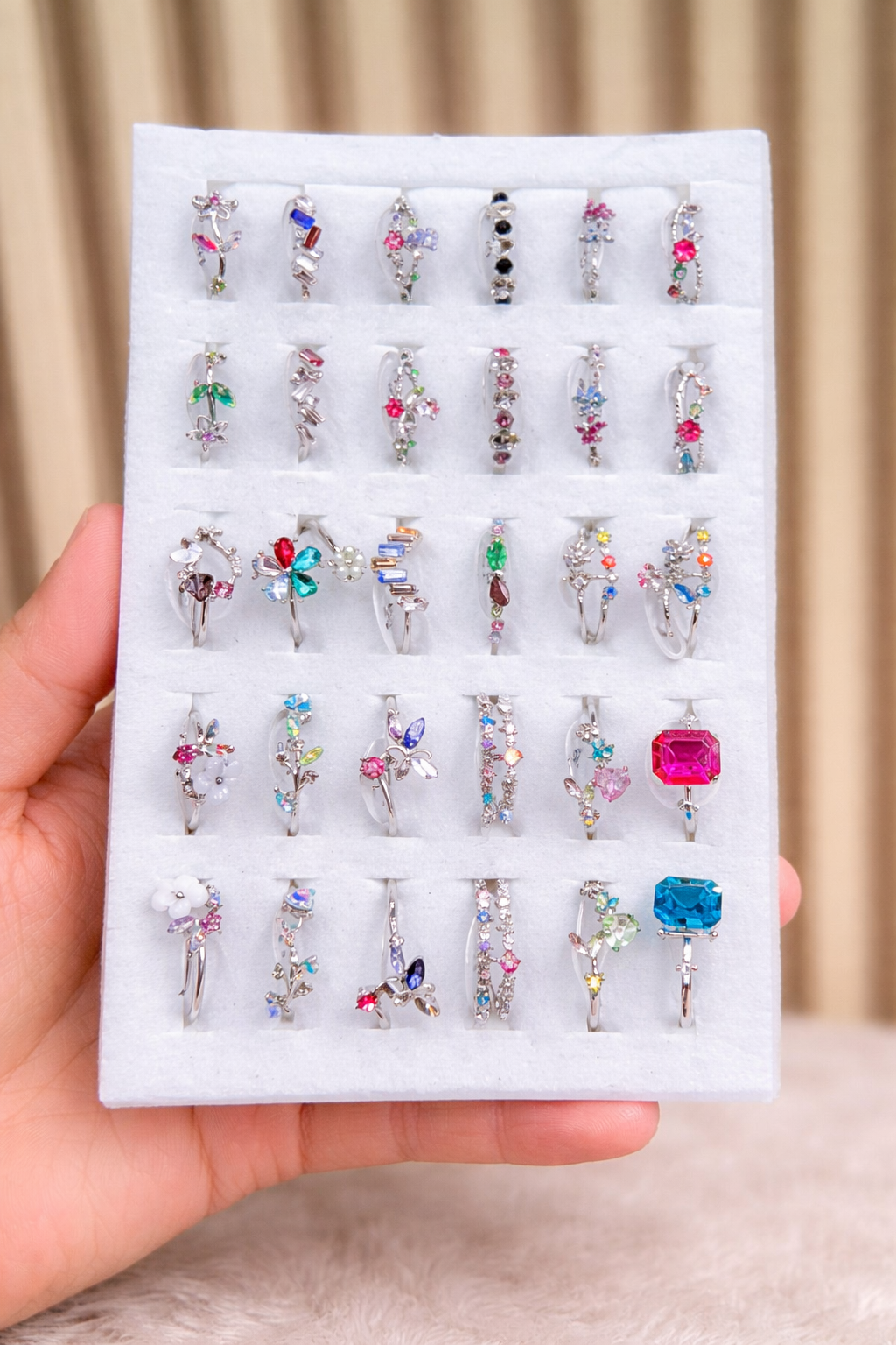 Trendy Crystal Rings Set for Girls – Multicolor Adjustable Designs