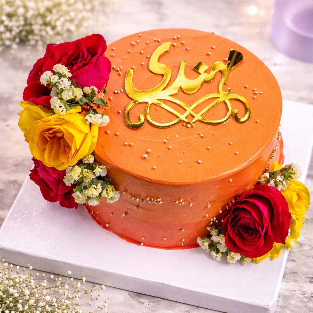 Golden Elegance Rose Cake