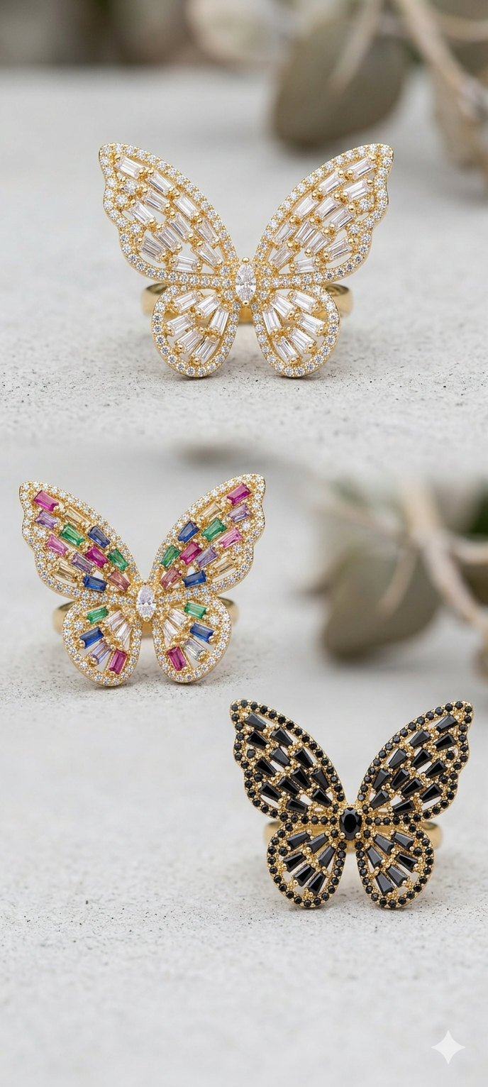 Exquisite Crystal Butterfly Statement Rings - Sparkle Collection