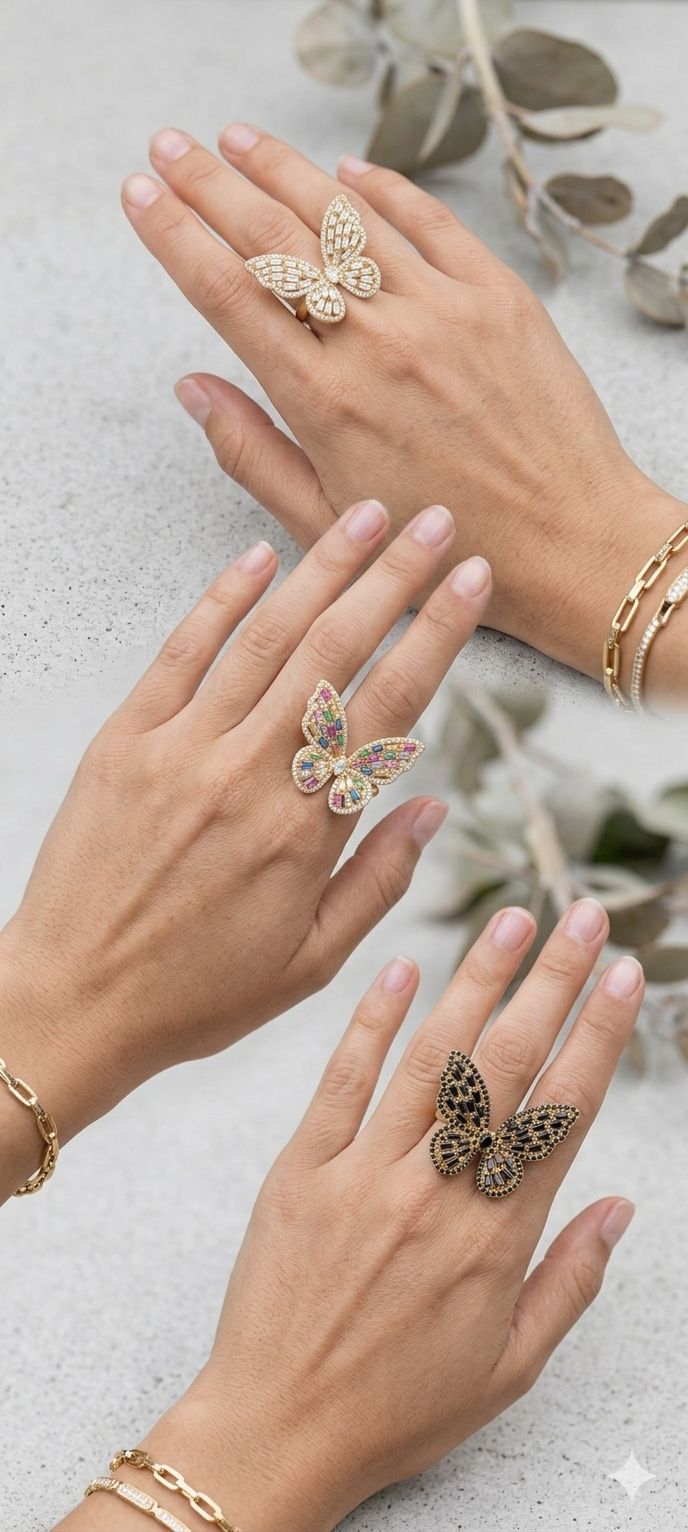 Exquisite Crystal Butterfly Statement Rings - Sparkle Collection