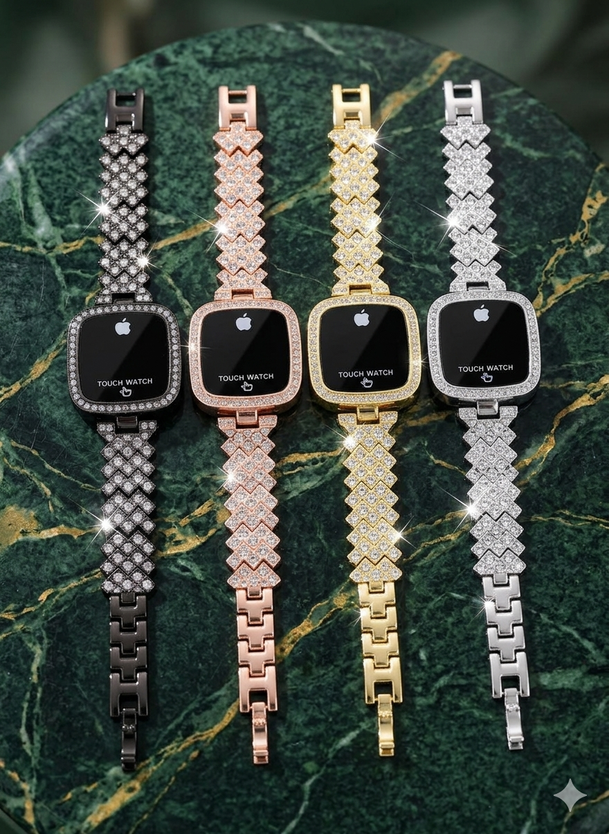 Luxury Iced-Out Diamond Touch Screen Watch - Crystal Studded Digital Timepiece