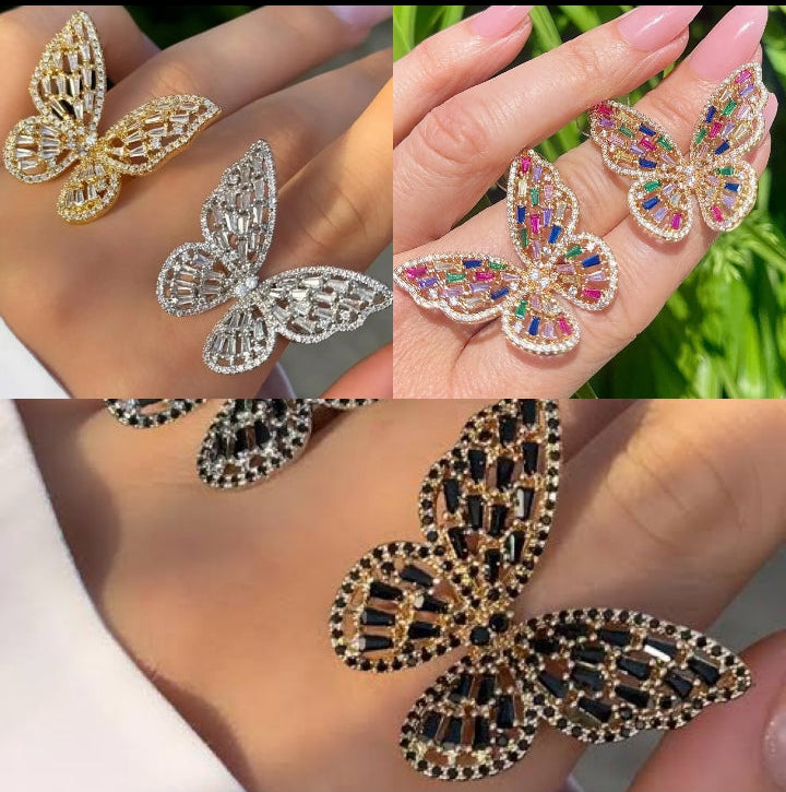 Exquisite Crystal Butterfly Statement Rings - Sparkle Collection