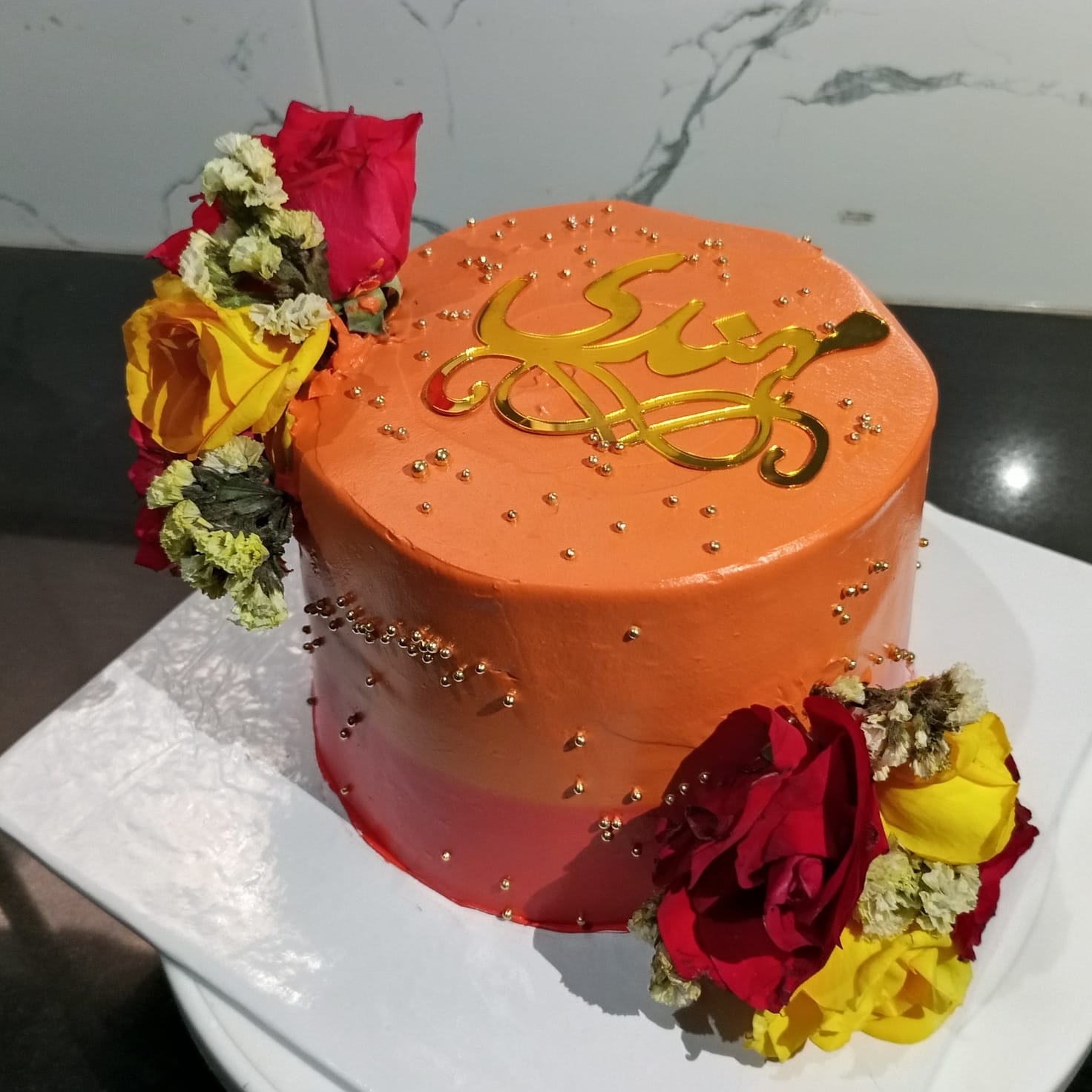 Golden Elegance Rose Cake
