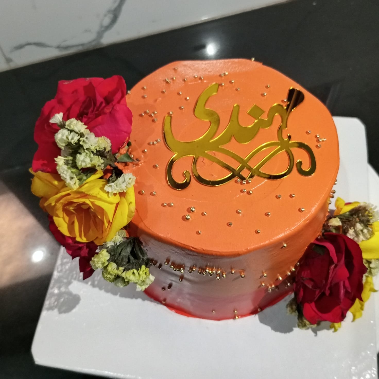 Golden Elegance Rose Cake