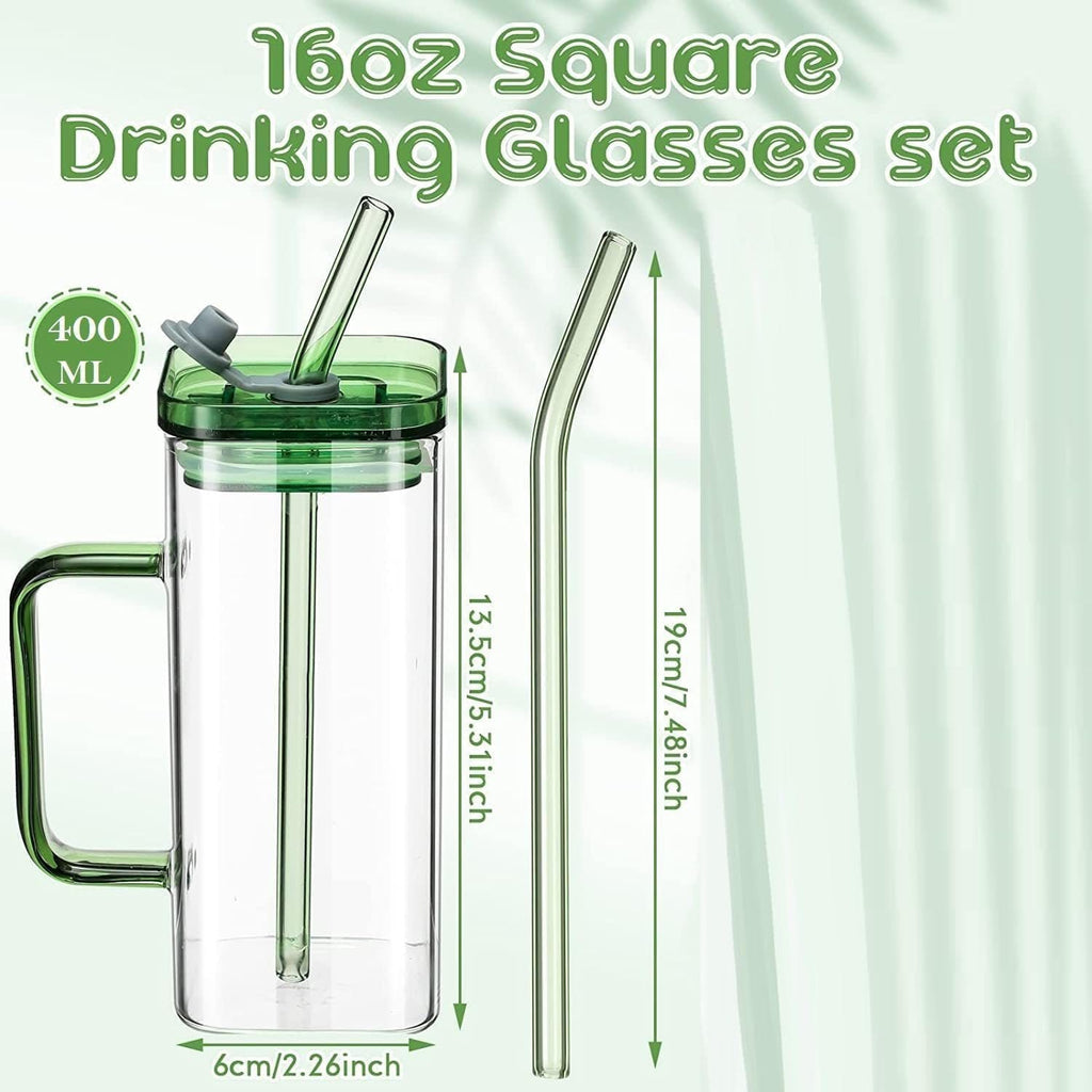 Transparent Square Tumbler Drinking Glass with Glass Straw