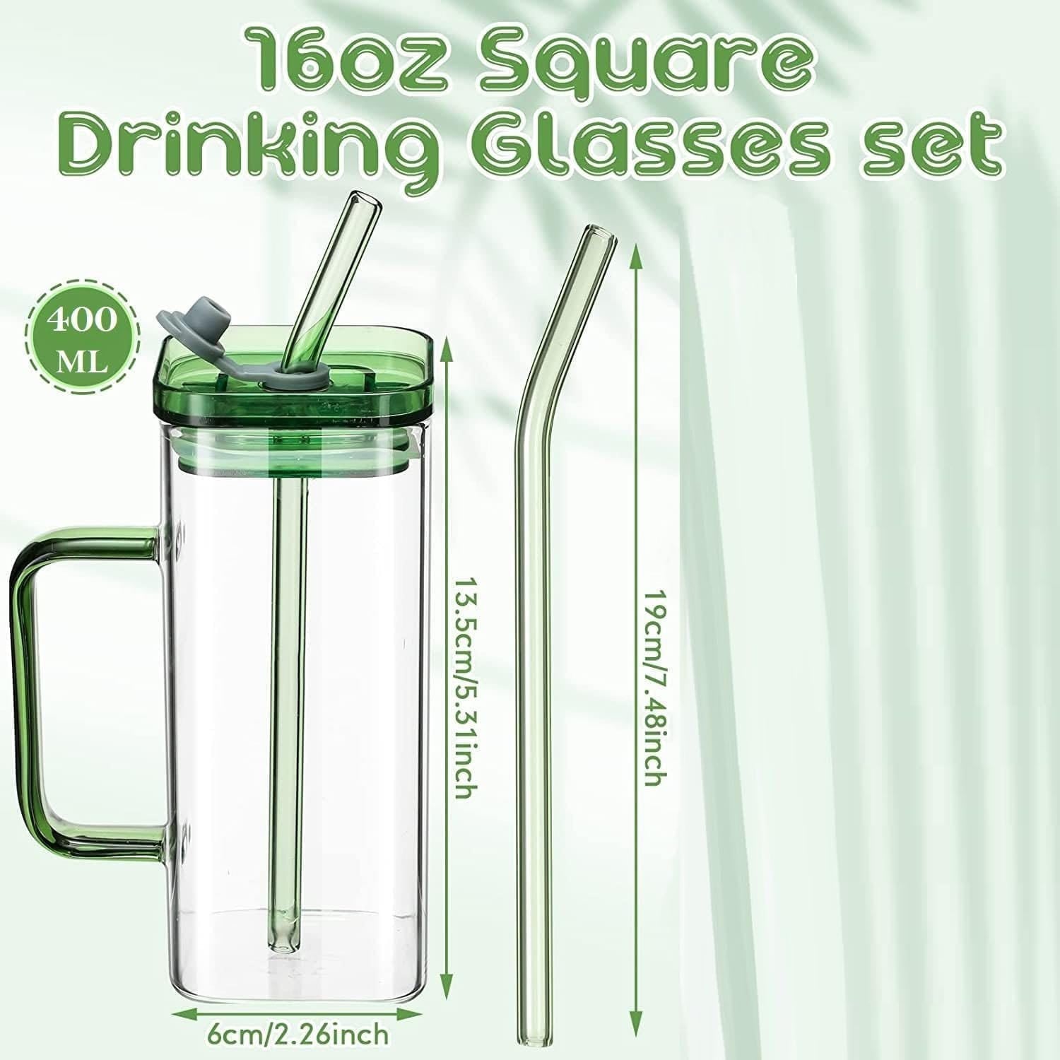 Transparent Square Tumbler Drinking Glass with Glass Straw