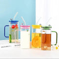 Transparent Square Tumbler Drinking Glass with Glass Straw