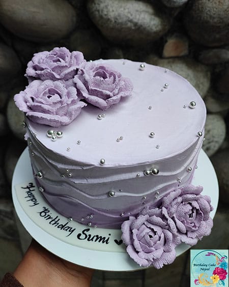 Elegant Floral Lavender Cake – Premium Celebration Design 💜